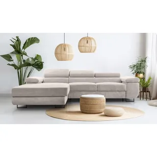 ax living Cord Couch L Form – Arborio L Wohnlandschaft 280 cm Zartweiß