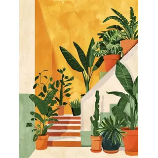 SULISO Malen Nach Zahlen Erwachsene Blume DIY Handgemalt Ölgemälde Kits für Kinder Anfänge Geschenke Kits für Mädchen Frau Geschenk Haus Deko 40x50CM,Treppe Grünzeug