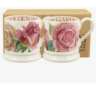 Emma Bridgewater Tassen Set, 2 Stück, große Tasse 1/2 Pint, Steingut Keramik Kaffeetasse - Steingut Tasse, Cappuccino, Latte, Kaffee - Schöne Tassen, Geburtstagsgeschenk - Kaffeebecher Rosen
