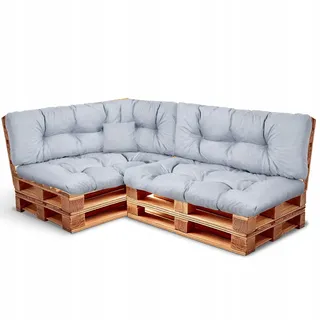Wool & Home Palettenkissen Set 240x80cm 6-Teilig (für 2 Paletten) - Sitzkissen für den Garten, Gartenkissen Set für Gartenmöbel Gefüllt mit Granuliertem Poulirette-Schaum Aschgrau