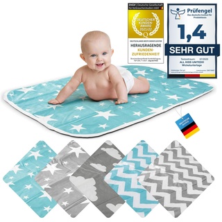 Wickelunterlage Baby Wickelauflage Baby Wickel-Decke Unterlage für Säuglinge und Kleinkinder; atmungsaktiv, waschbar, wiederverwendbar; 50 x 70 cm (Stern-Blau)