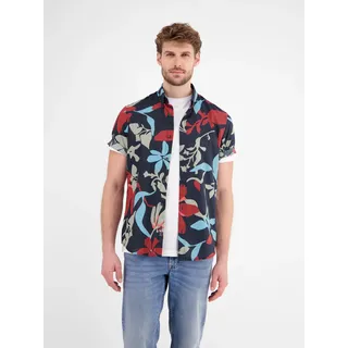 Kurzarmhemd LERROS "Sommerhemd in Hawaiian-Style", Herren, Gr. L, Normalgrößen, blau (classic navy), 80% Baumwolle, 20% Leinen, Hemden Kurzarmhemd