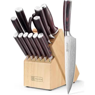 PAUDIN Messerset | 14-teilig | Edelstahlmesser mit Holzblock