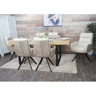 6er-Set Esszimmerstuhl HWC-G66, Küchenstuhl Stuhl, drehbar Auto-Position Stoff MVG creme, mit Armlehne - Beige