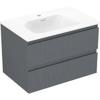 Mexen Rivel Badezimmerunterschrank 70 cm mit Waschbecken Vela, 2 Schubladen, gerillt, graphit matt/weiß matt - 91A20-07047-2-BF?