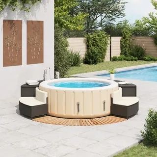 vidaXL Whirlpool-Umrandung Schwarz Poly-Rattan und Massivholz Akazie - Schwarz