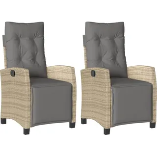 vidaXL Gartensessel mit Fußteil 2 Stk. Verstellbar Poly Rattan - Beige
