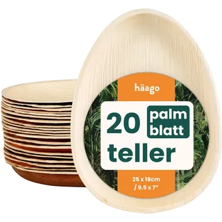 HAAGO Palmblatt Teller, Servierplatten Einweg Palmblatt Geschirr - Biologisch abbaubare Einwegteller, Holzteller, Servierplatte - (20, 25cm / 10“ Teardrop)