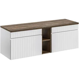 Waschtischunterschrank 140 cm mit Regal IRAKLIO-56 in weiß matt mit Vintage Eiche Nb., B/H/T ca. 140,4/48,5/46 cm - Weiß