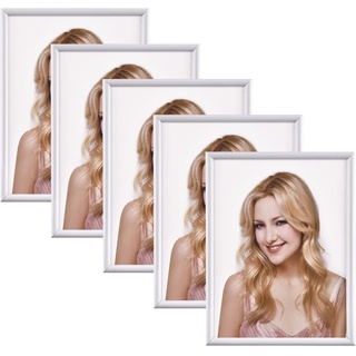 Alishomtll Weiß Bilderrahmen 5er Set, 15x20cm, Fotorahmen mit HD-Acrylglas Bilderrahmen zum Aufhängen/Aufstellen Fotogalerie Display Kunststoffrahmen Set für Mehrere Bilder Fotos, Weiß