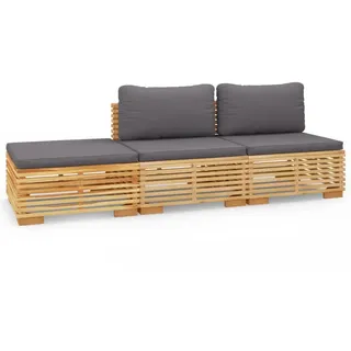 3-tlg. Garten-Lounge-Set mit Kissen Massivholz Teak - Braun, Dunkelgrau