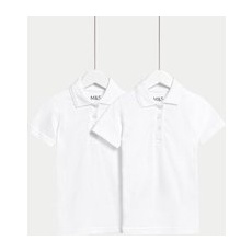 Girls M&S Collection 2pk Girls' Slim Stain Resist School Polo Shirts (2-16 Yrs) - White, White - 15-16