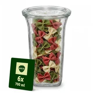 Weck Gläser 700ml – 6er Set mit Deckeln – Quadroform – robuste, stapelbare Vorratsgläser & Einweckgläser - Glasbehälter ideal für Meal Prep, Sauerteig & Fermentieren – Made in Germany