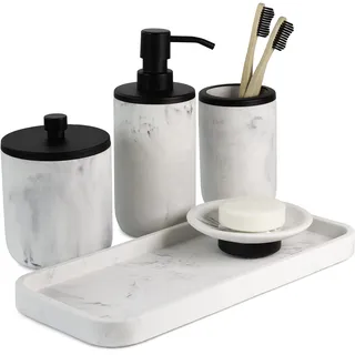 Badezimmer Seifenspender Set - Badezimmer Zahnbürstenhalter Set, Marmor Badezimmer Zubehör, Matt Schwarz Badezimmer Zubehör Set, Schwarz Badezimmer Dekor, Modernes Badezimmer Zubehör Set