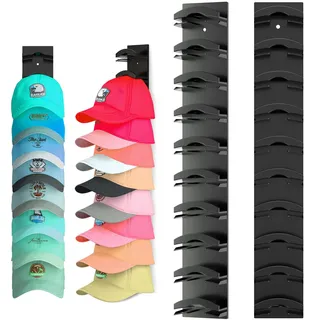 SINZONeu® 2er-Set Kappenhalter für Wand & Tür, Baseballcap Organizer mit 20 Kappen Platz - Wandregal ohne Bohren mit verstellbarem Band für Schrank & Mancave