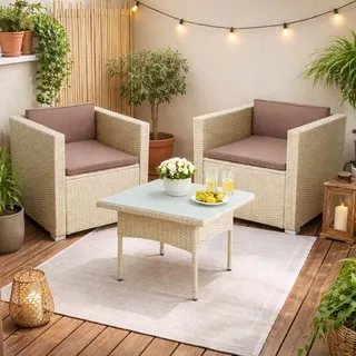 Polyrattan Lounge Set Gartenset Loungesessel Gartensessel Gartentisch Beige