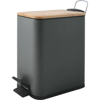 Spirella Kosmetikeimer 5 Liter Edelstahl mit Absenkautomatik und Inneneimer "Erik" Badezimmer Mülleimer Softclose Abfalleimer anthrazit Bambus - Grau, Braun