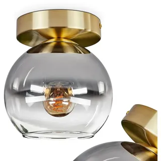 Deckenleuchte Koyoto, Deckenlampe aus Metall/Glas in Messingfarben/Schwarz/Bernstein, Leuchte im Retro/Vintage-Design mit Schirm aus Glas (Ø 15 cm), E27, Schlafzimmer, Wohnzimmer, Küche, Esszimmer