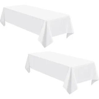 2er-Pack weiße Tischdecken, 153 x 260 cm, Polyesterstoff, rechteckige Tischdecke für 1,8 m große Tische, weiße Tischdecken, Tischdecke für Hochzeit, Geburtstag, Party, Bankett-Tischdekoration