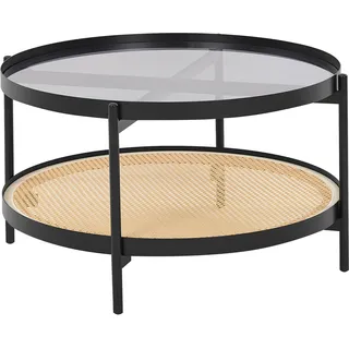 Beliani Couchtisch Schwarz/Hellbraun Rattan 80 x 45 cm