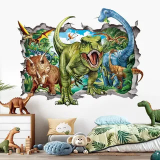 decalmile Wandsticker XXL Dinosaurier 3D Wandtattoo Dschungel Dino Groß Wandaufkleber Kinderzimmer Babyzimmer Schlafzimmer Wanddeko