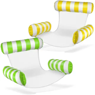 Balinco Luftmatratze Pool, Aufblasbarer Sessel, Wasserstuhl mit Rückenlehne und Armlehnen, Schwimmsitz, Poolsitz, Sonnenstuhl, Wasser Relaxstuhl (Grün/Weiß + Gelb/Weiß)