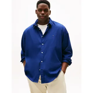 Langarmhemd, Herren, Gr. 3XL, N-Gr, blau (preppy navy), Web, Obermaterial: 98% Baumwolle, 2% Elasthan, TOMMY HILFIGER BIG & TALL, unifarben, klassisch normal, Rundhals, 1-Knopf-Manschette mit Schlitz, Hemden Langarmhemd, Große Größen, Button-Down-Kragen