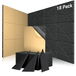 Topnaca 18 Stück Akustikplatten Selbstklebend, Schallabsorber, Schalldämmung Wand tür Decken und Akustikpaneele, 30x30x0.9cm Schallschutzplatten für Studio, Home, Büro die Wand Decke