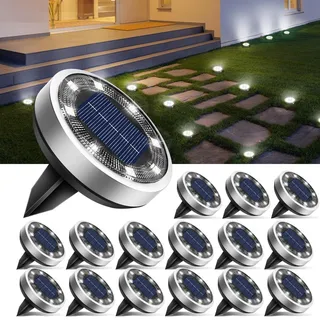 btfarm 16 Stück Solar Bodenleuchten Aussen, 8 LED Gartenbeleuchtung Solar IP65 Wasserdicht Boden Solarleuchten, Solarlampen für Außen Garten Rasen Auffahrt Gehweg Patio, Kaltes Weiß