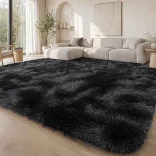 Homaxy Hochflor Tie Dye Groß Teppich Wohnzimmer 200 x 300 cm, Schwarz