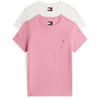 Tommy Hilfiger Tommy Jeans Damen, 2er Pack T-Shirts Kurzarm mit Rundhalsausschnitt, Mehrfarbig (Ecru/Mystic pink, L