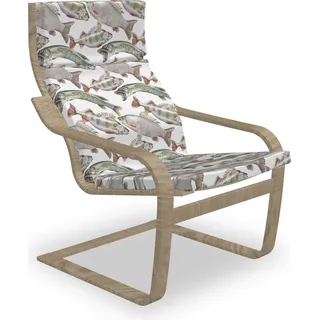 ABAKUHAUS Fische Poäng Sessel Polster, Carp Perch und Bass, Sitzkissen mit Stuhlkissen mit Hakenschlaufe und Reißverschluss, Mehrfarbig