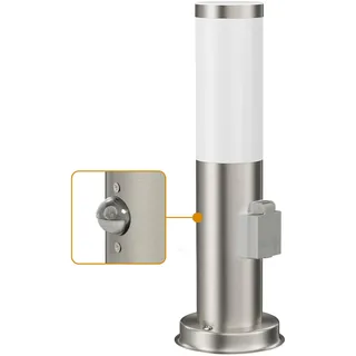 ledscom.de Pollerleuchte PORU Sensor für außen, 38cm, edelstahl, Steckdose, inkl. E27 Lampe 471lm, extra-warmweiß