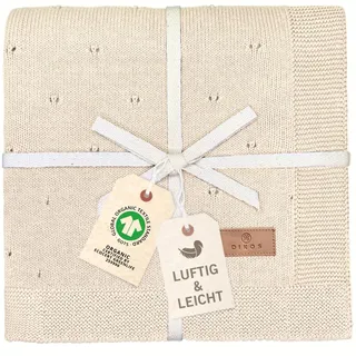 DIKOS® Babydecke Ajour Strick naturbeige – luftig-leichte Neugeborenen Decke aus weicher Bio-Baumwolle (GOTS/Oeko-TEX 100) – Ideal als Kuscheldecke und Baby Erstausstattung - Geschenk zur Geburt