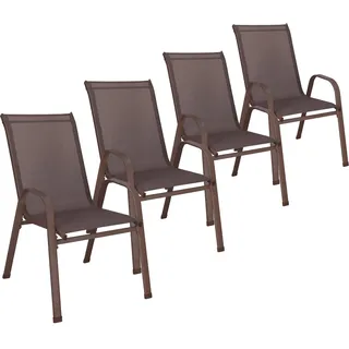 4er Set Gartenstühle Springos® – Stapelstühle mit Armlehnen, wetterfest, stapelbar Textilene, Metallgestell, für Terrasse und Garten – Braun - Braun