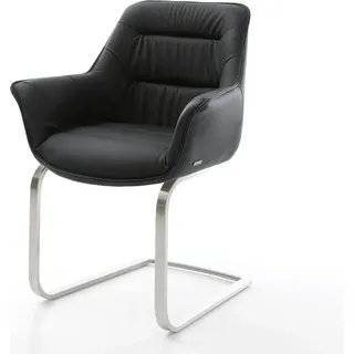 DELIFE Freischwinger Kaira-Flex Echt-Leder Schwarz Freischwinger flach Edelstahl - Schwarz