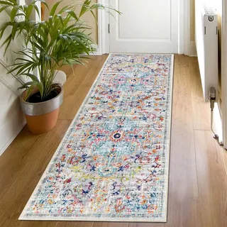 SHACOS Läufer Flur 60x180 cm Teppich Läufer Bunt Boho Teppichläufer rutschfest Küchenteppich Waschbar Teppich Flur Läufer für Küche, Schlafzimmer, Eingang