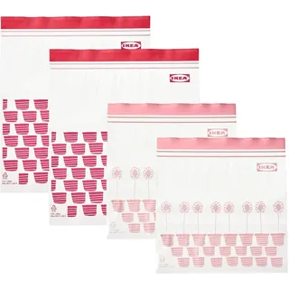Ikea ISTAD 805.256.74 Gefrierbeutel, 2,5 l & 1,2 l, mittelgroß, doppelt verschließbar, rot/rosa bedruckt, 1 qt & 3 qt, 805.256.74 – Set mit 100 Beuteln