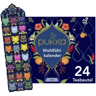 Pukka Bio Tee Geschenkset, Adventskalender, "Wohlfühlkalender 2025", Umweltfreundlich, Keine Schokolade, Milchfrei, Geschenkidee, 12 Tee Varianten, 24 Teebeutel
