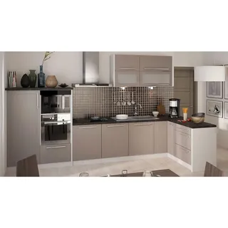 Feldmann-Küchen Küchenzeile L-Form 350 cm grau / beige matt