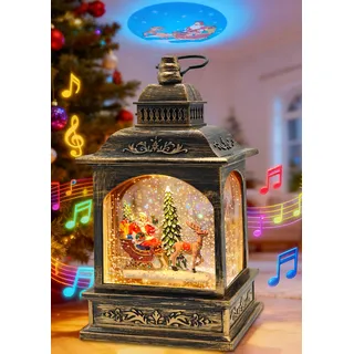 weihnachtsschneekugel wasserlaterne Weihnachten mit Musik & [Exklusive Weihnachtsmann-Projektion] & Timer LED Licht Glitzer weihnachtslaterne beleuchtete schneekugel elektrisch,Geschenkidee-Neu 2026