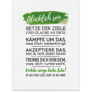 TypeStoff Kunstdruck, Poster mit Spruch – GLÜCKLICH SEIN – Typografie-Bild auf hochwertigem Karton - Plakat, Druck, Print, Wandbild - KD-00105-M
