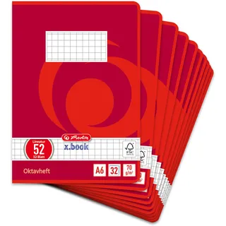 Herlitz Oktavheft x.book, A6, kariert, Lineatur 52, 32 Blatt, 10 Stück