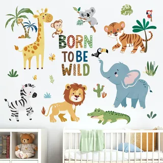 decalmile Wandtattoo Safari Tiere Wandaufkleber Dschungel Tiere Elephant Giraffe Wandsticker Kinderzimmer Babyzimmer Schlafzimmer Wanddeko