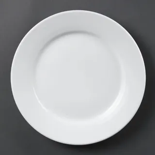Olympia Whiteware Teller-Set mit breitem Rand, 25 cm (10 Zoll), 12 Stück, weiß, verglastes Porzellan, spülmaschinen- und mikrowellengeeignet, BS4034-zertifiziert für den Hotelgebrauch, CB481