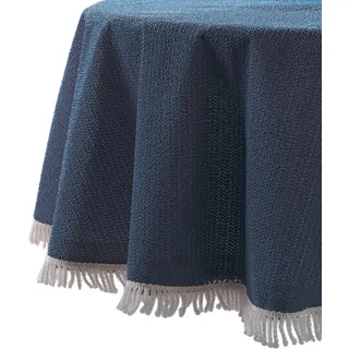 BEAUTEX Gartentischdecke wetterfest eckig 130x180 Blau Tischdecke Fransen