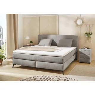 Jockenhöfer Gruppe Boxspringbett »Kira in den Breiten 160x200 & 180x200cm« inkl. LED-Bel., USB-Ladeports, 7-Zonen-Matr., Topper, div. Härtegrade, grau
