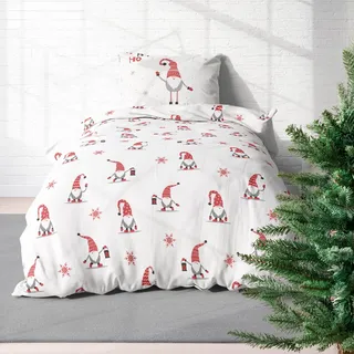 MTOnlinehandel Wichtel Biber Bettwäsche 135x200 + 80x80 cm – Weihnachten Design, 100% Baumwolle, Öko-Tex Zertifiziert, Reißverschluss – kuschelig & warm Winter Bettwäsche für Kinder & Erwachsene