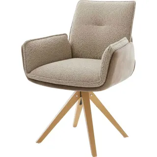 DeLife Drehstuhl Nela-Flex Materialmix Schlamm Holzgestell kantig Natur 180° drehbar