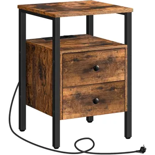 HOOBRO Nachttisch mit Ladestation, Beistelltisch, Sofatisch mit 2 Schubladen, Couchtisch mit USB-Anschlüssen für Wohnzimmer, Schlafzimmer, Modern, 40 x 40 x 61 cm, Vintage EBF43CBZ01G3